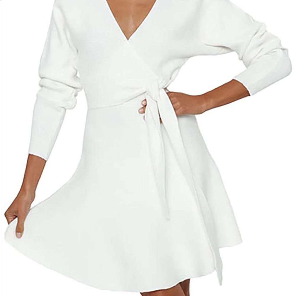 Long Sleeve Sweater Wrap Dress